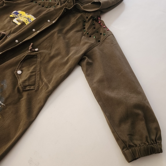 Zara basic army green graphic Hooded Jacket - Picture 8 of 13